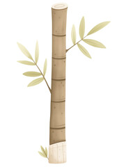 Cartoon bamboo stalk with green leaves on a white background