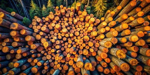 Aerial View Sawn Logs Forest Lumber Wood Cutting High Depth of Field Drone Photography