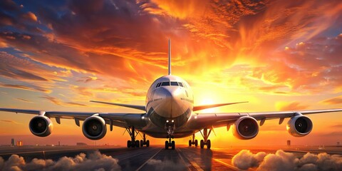 Airplane Landing Front View, Airliner Approach, Travel Photography, Aircraft Descent, Jet Plane Landing