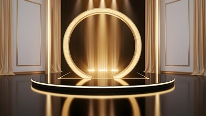 Elegant black and gold stage with circular arch