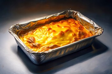 Baked Cheese Foil Packet, Melted Cheese Silhouette, Creamy Cheese Bake, Aluminum Foil Dish,  Cheese in Foil, Easy Cheese Recipe, Gourmet Cheese, White Background Photography