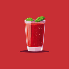 Fresh tomato juice in glass flat vector design