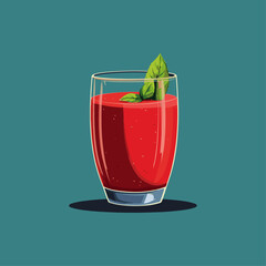 Fresh tomato juice in glass flat vector design