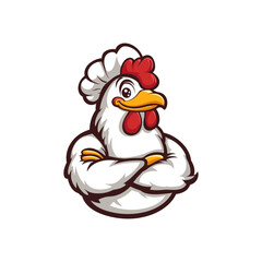 Rooster chef mascot logo flat vector design