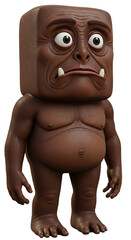 3D Render of a Brown Square-Headed Troll Character png, isolated on trasparent background
