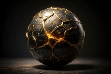 Black Gold Kintsugi Egg Abstract Art - Dark Background Photography