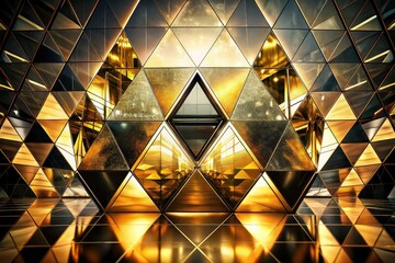 Black Gold Triangle Tiles Geometric Interior Design - Modern Double Exposure Photography