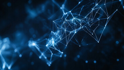 Abstract Digital Network Connection with Blue Light Particles and Geometric Shapes

