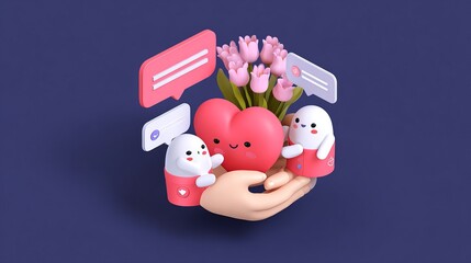 3D heart emoji held by hands Love cardio donate symbol for mobile apps and social media illustration