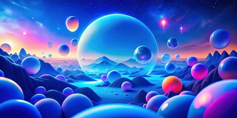 Blue Circle Bubble Lights Landscape Poster Template Design - Abstract Nature Background