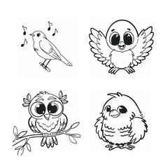 Fototapeta premium line art of bird set bundle on the white background