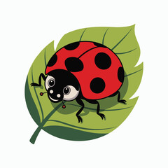 Obraz premium Ladybug on leaf cartoon insect vector illustration on white background.
