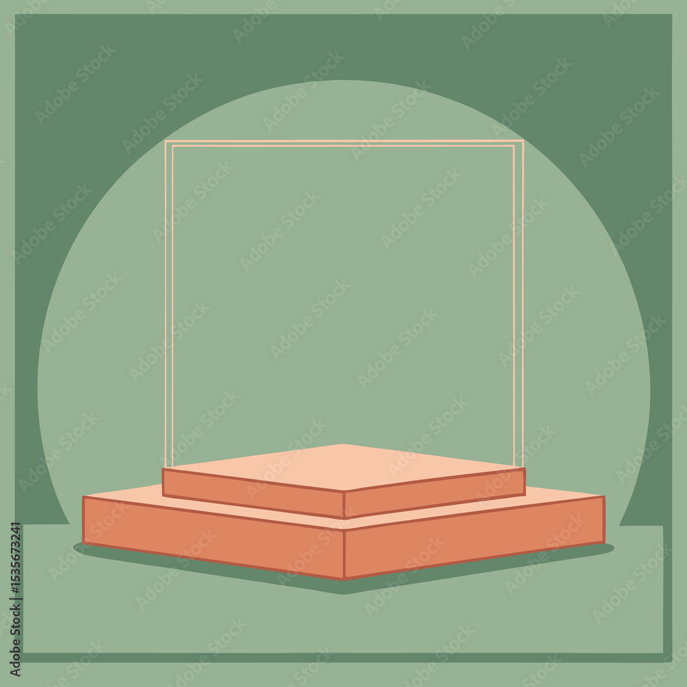 Poster minimalist product display podium with square frame and soft green background for mockup presentatio