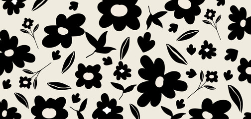 Hand drawn flowers, seamless patterns with floral for fabric, textiles, clothing, wrapping paper, cover, banner, interior decor, abstract backgrounds