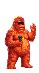 Illustration of Lava Monster Singing into a Microphone png, isolated on trasparent background
