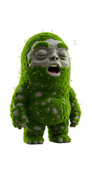 Illustration of a Moss Covered Sleeping Stone Monster Character png, isolated on trasparent background