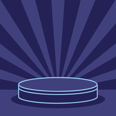 Abstract Round Platform on Striped Background for Product Display Presentation or Showcase in Blue Tones Great for Graphic Design and Marketing Purposes