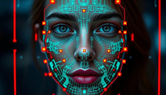 Attractive face, advanced facial recognition scan,  biometric,   digital identity
