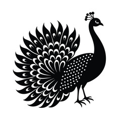 Fototapeta premium Peacock Tail Spread Vector Silhouette