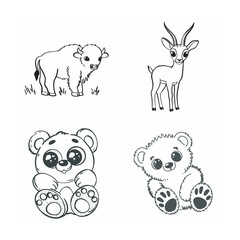 Obraz premium line art of cute animal bundle on the white background