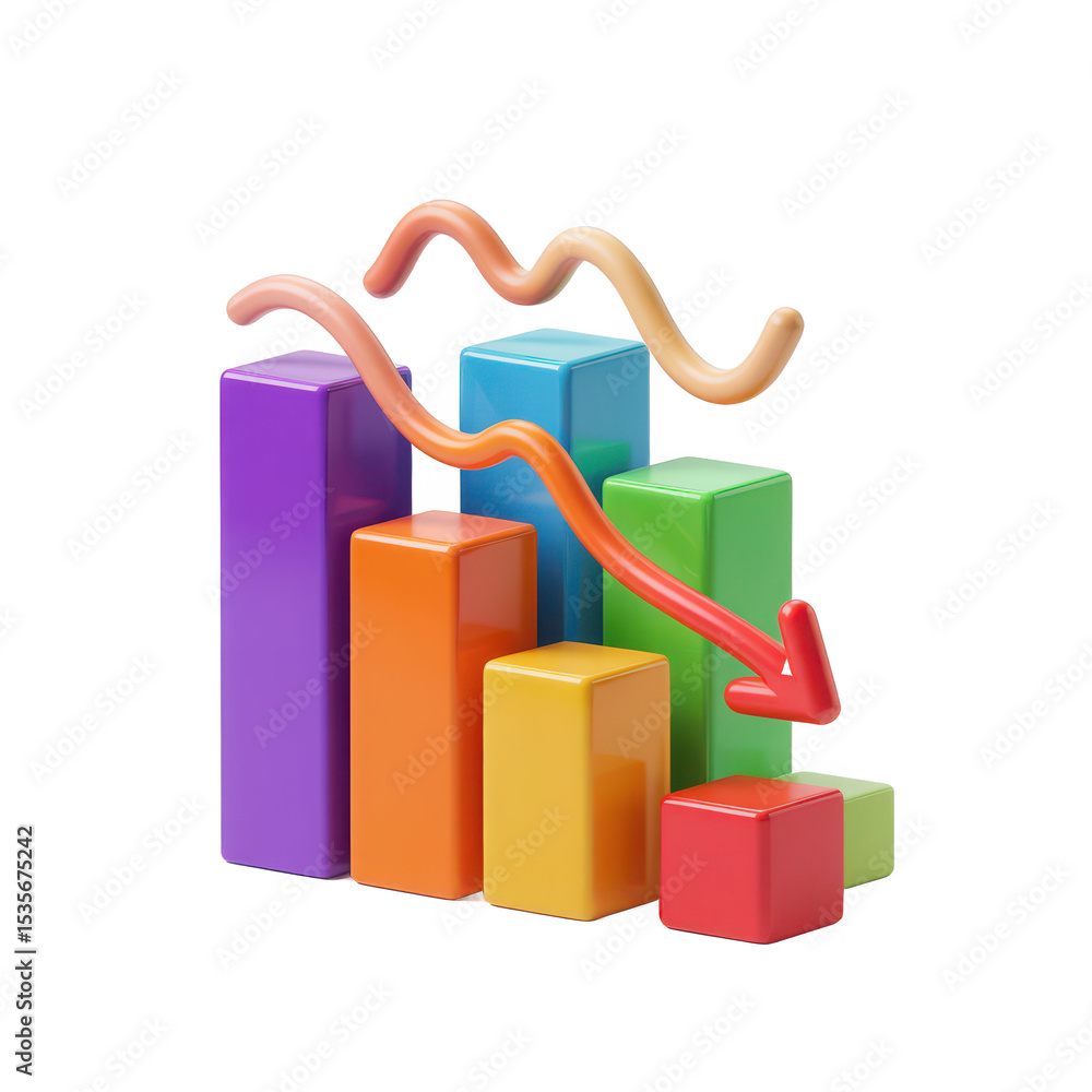 Aufkleber colorful bar graph showing a decline isolated on transparent background