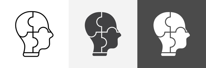 People head with puzzles icon set vector art