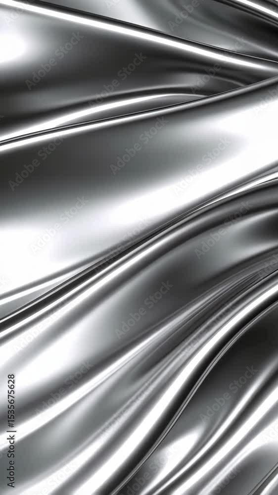 Poster abstract flowing silver liquid metallic texture background with smooth curves and reflections, moder