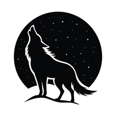 Obraz premium Wolf Howling Moon Vector Silhouette