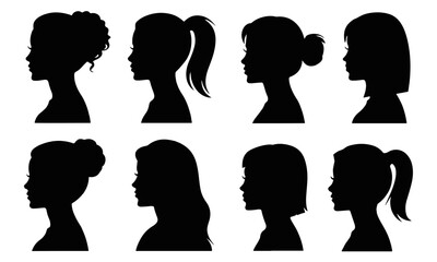 Silhouettes of women with various hairstyles set