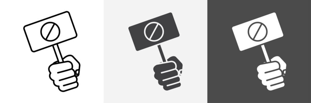 Protest banner in hand icon set vector art