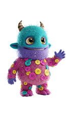 Cartoon Furry Monster with Buttons on Black Background png, isolated on trasparent background