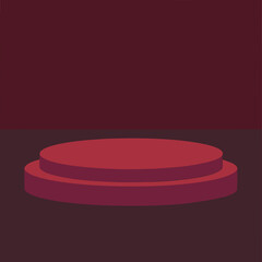 Minimalist Two Tier Round Podium in Deep Red and Burgundy Tones for Product Showcase or Presentation Backgrounds and Graphic Design Projects