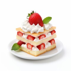 Delicious strawberry cheesecake with fresh berries and cream on a plate