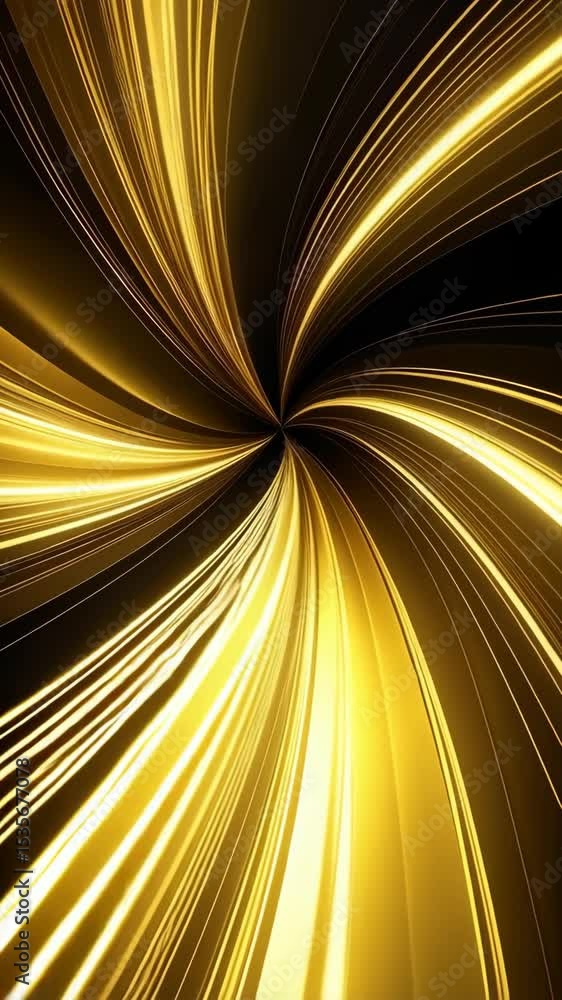 Poster swirling golden light streaks emanating from a central point on a black background, creating a dynam
