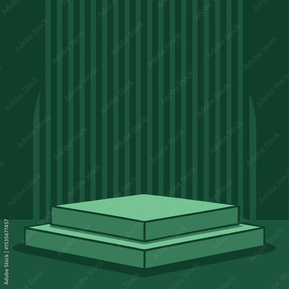 Poster elegant green minimalist stage with striped backdrop perfect for product showcase presentation or di