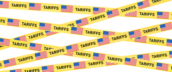 American Tax Tariffs Ribbon, Yellow Attention Tape Banner Background Vector Illustration