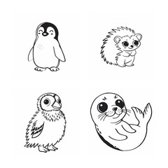 Obraz premium line art of cute animal bundle on the white background