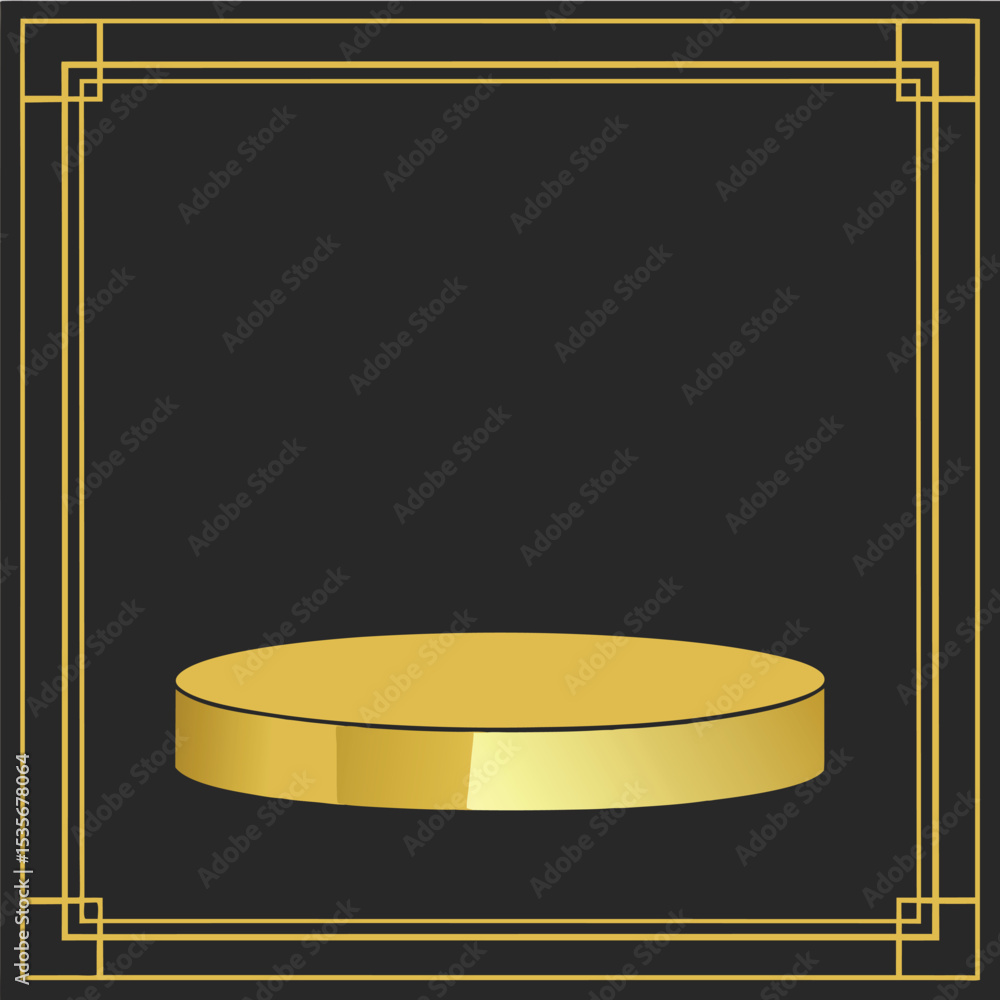 Poster elegant gold podium with art deco frame on dark background perfect for product showcase and luxury p