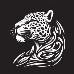 Black and White Jaguar Vector Illustration – Minimalist Wild Cat Silhouette Art