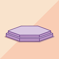 Minimalist Two Tiered Hexagonal Platform in Pastel Purple with Dark Purple Outline on a Two Toned Light Peach Background for Product Display or