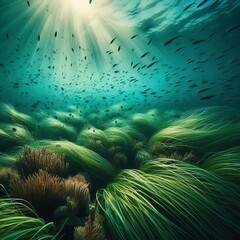 Seagrass Meadow Underwater fields of swaying green grass and dar