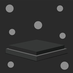 A Dark Gray Presentation Stage with Two Levels and Light Gray Circles Floating in the Background Ideal for Product Display or Abstract Design
