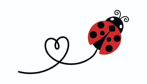 Cute Flying Ladybug with Heart-Shaped Flight Trail &ndash; Vector Illustration
