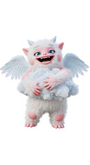 Illustration of a Smiling Winged Cartoon Character Holding Cloud png, isolated on trasparent background