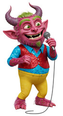 Illustration of Singing Cartoon Monster with Microphone png, isolated on trasparent background