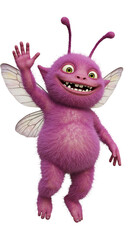 Fuzzy Pink Fairy Waving Hello - Isolated Illustration png, isolated on trasparent background