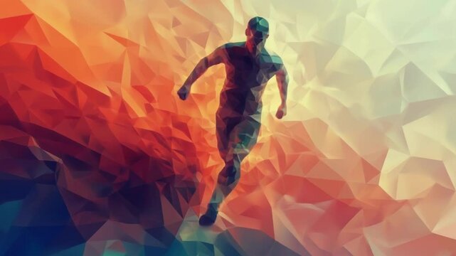Abstract runner silhouette in a polygonal background