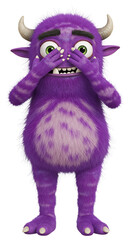 Illustration of a Purple Furry Monster Covering its Eyes png, isolated on trasparent background