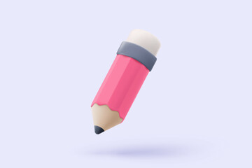 3d pencil with eraser icon signs for write paperwork at homework. Colours draw and painting for education, back to school and study, university or college. 3d pencil icon vector render illustration