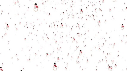 Loop Animated falling snowmen particles on white background.  Christmas and new year motion graphic design element. Snowman Gingerbread Cookie Design Isolated Element. Decorative particles and sparks.